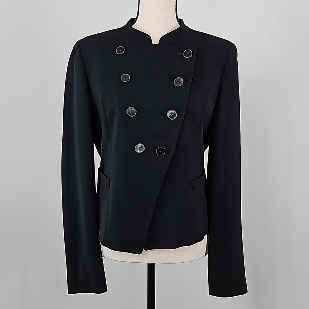 Vintage Max Mara Studio Double Breasted Black Military Blazer Women's 12 FLAWS